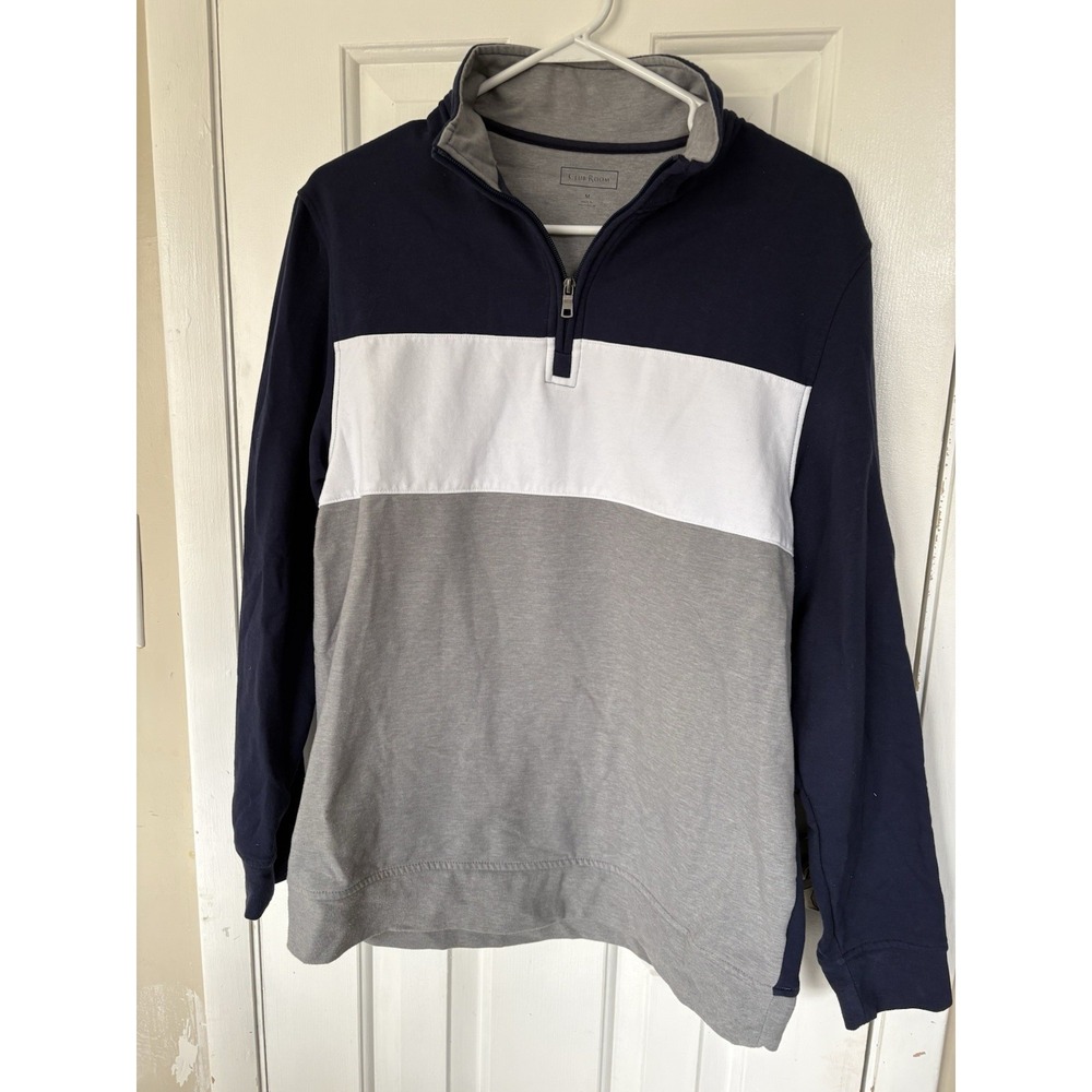 Club Room Men's Colorblock 1/4 Zip Pullover Sweatshirt Navy Gray White Size M